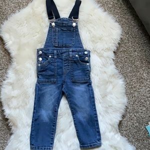 7 for all mankind jean bib overalls with elastic straps. 18m.